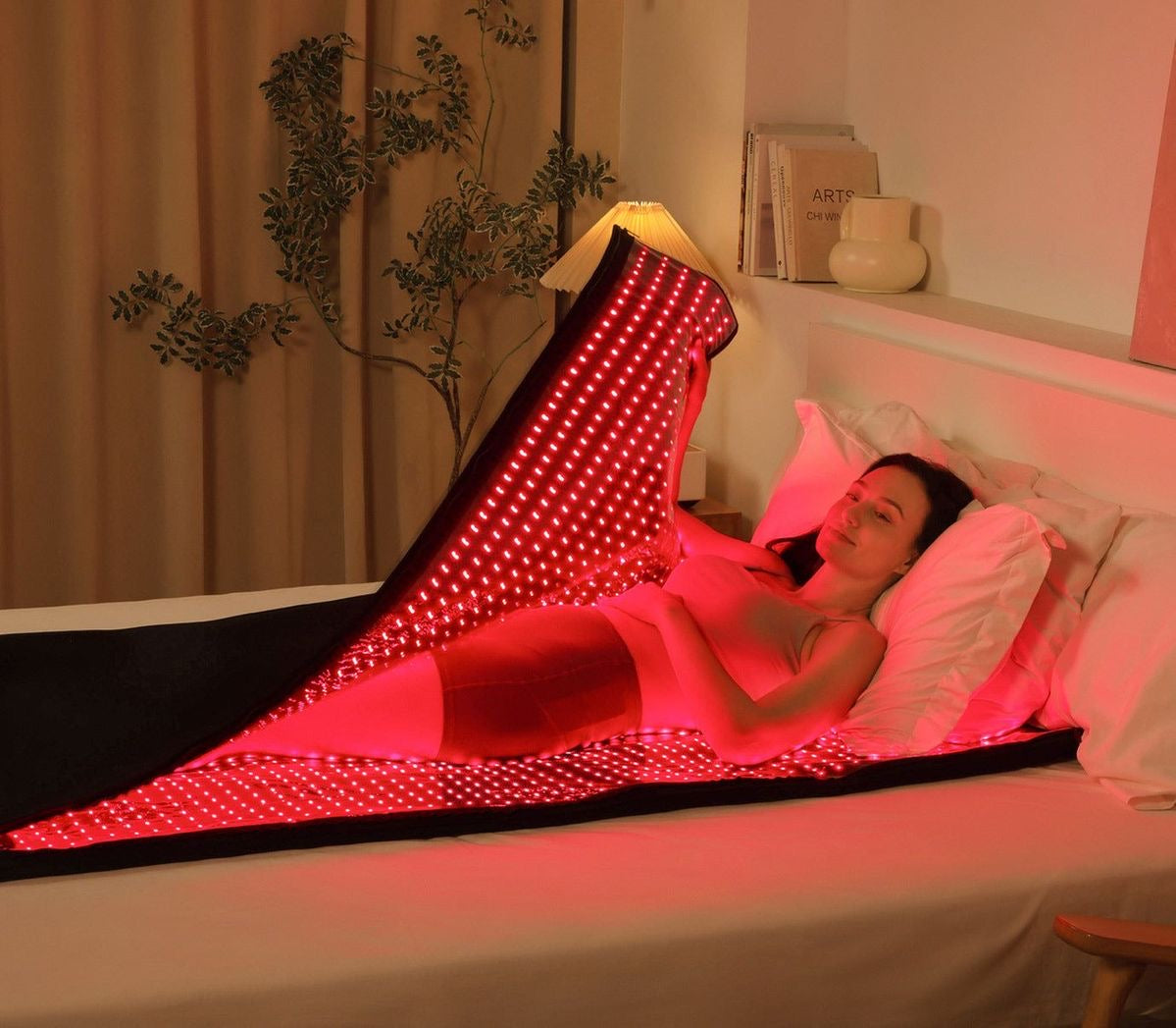 Woman inside the Red Light Therapy