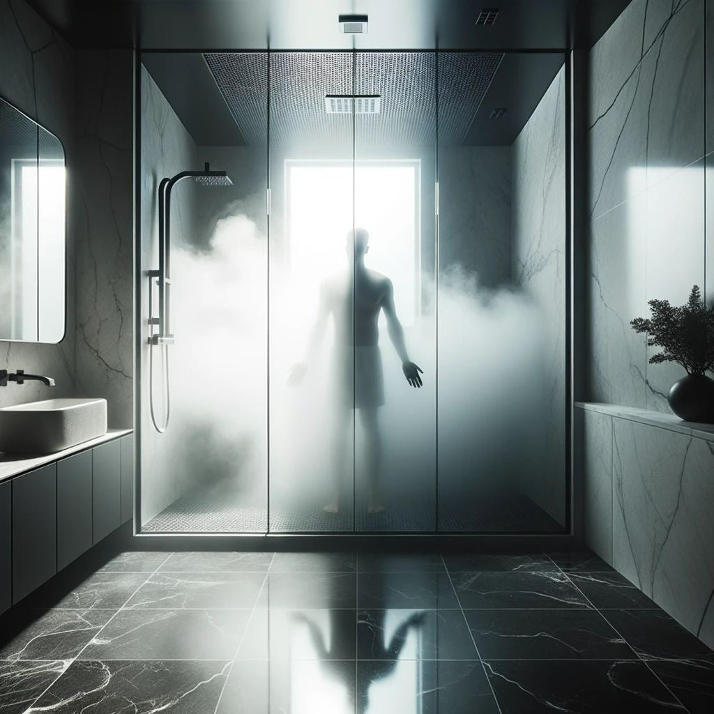 Man Standing Behind Full Glass Steam Shower