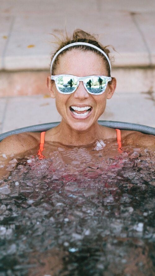 Woman in Ice Bath Cold Plunge Tub vs Ice