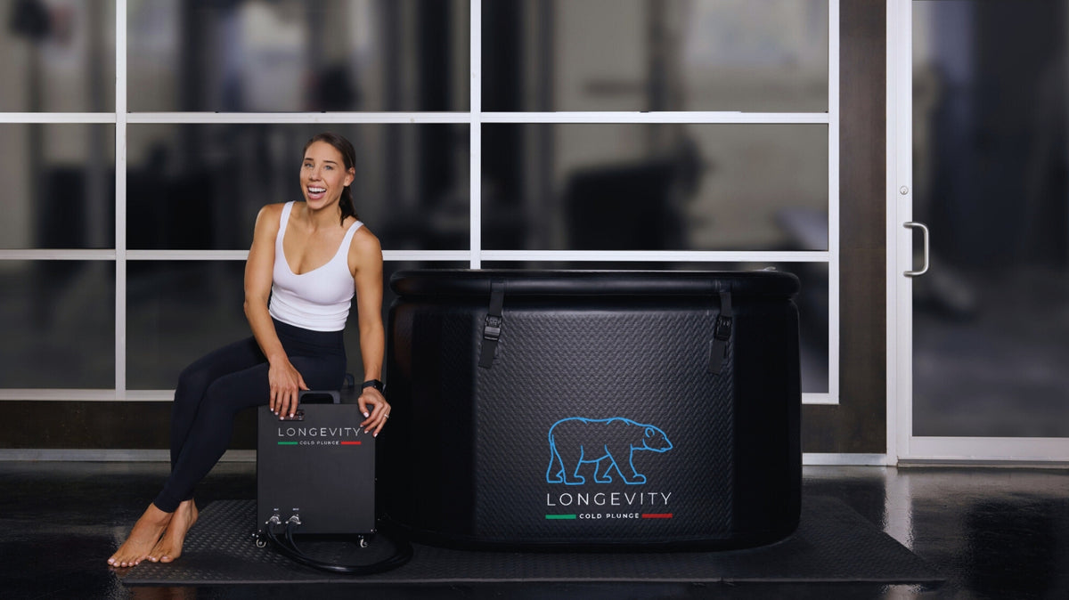 Woman beside Cold Plunge Tub and Chiller