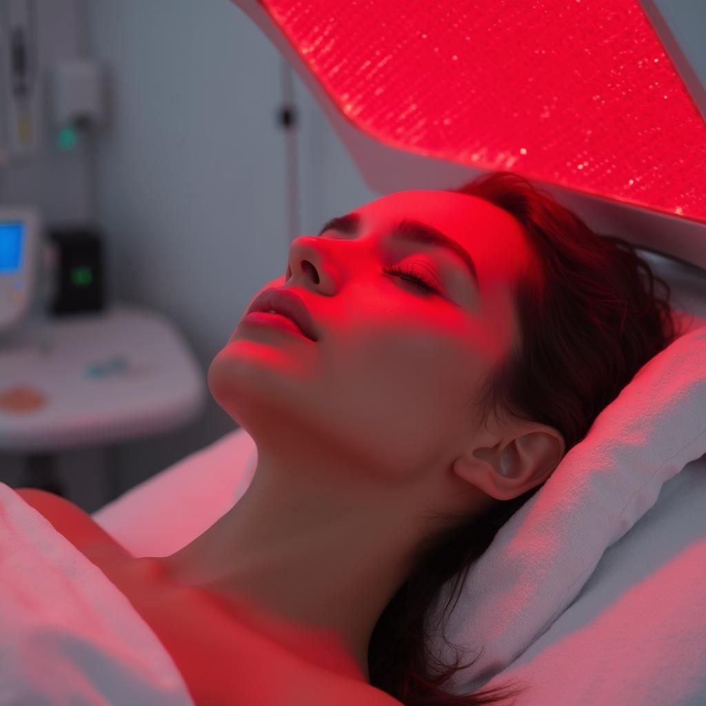 Woman in the Red Light Therapy Bed