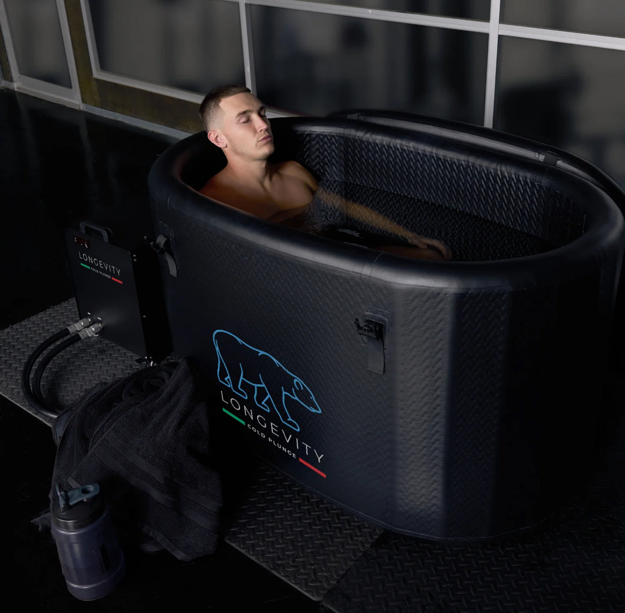 Man in the cold plunge tub