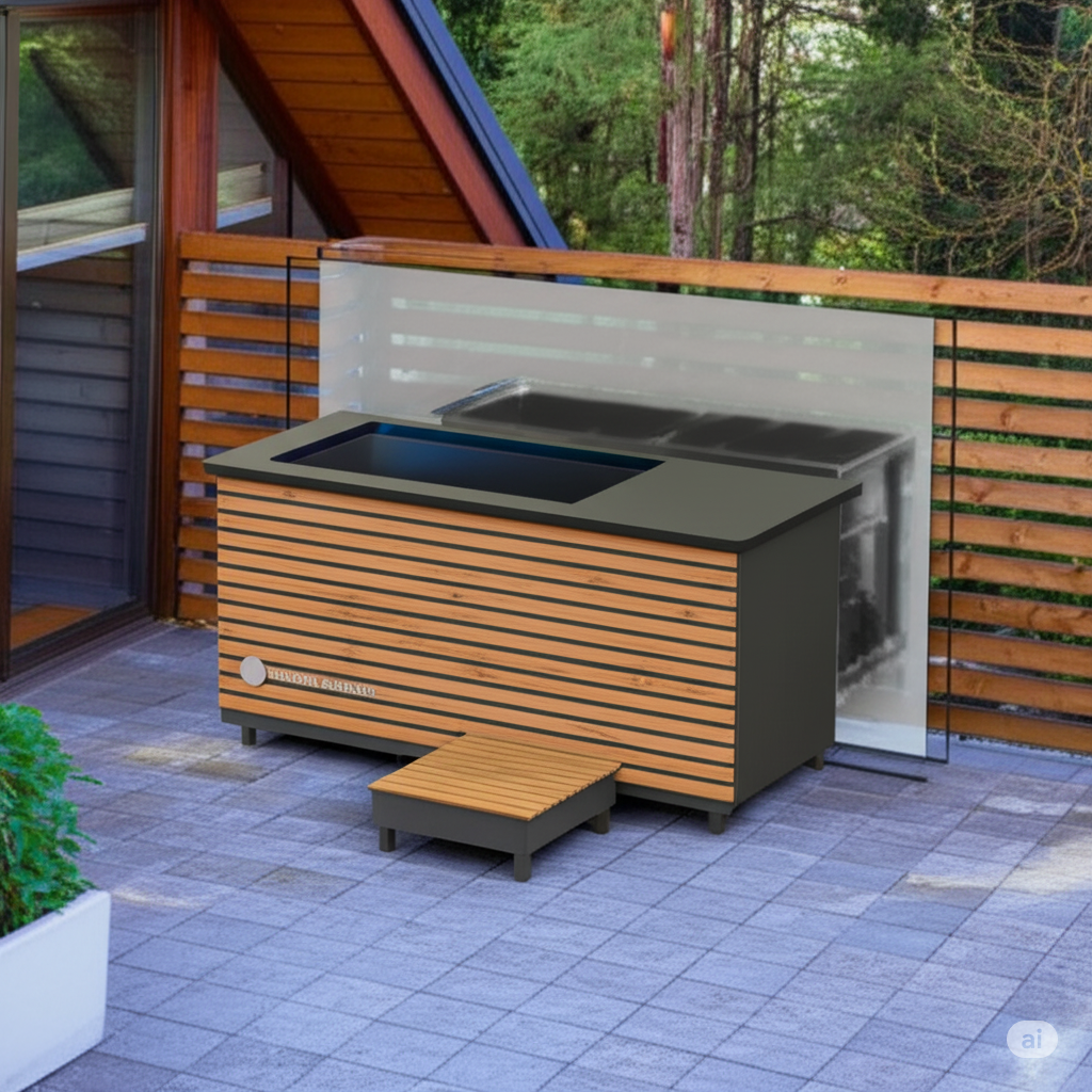 a large cold plunge tub in the backyard