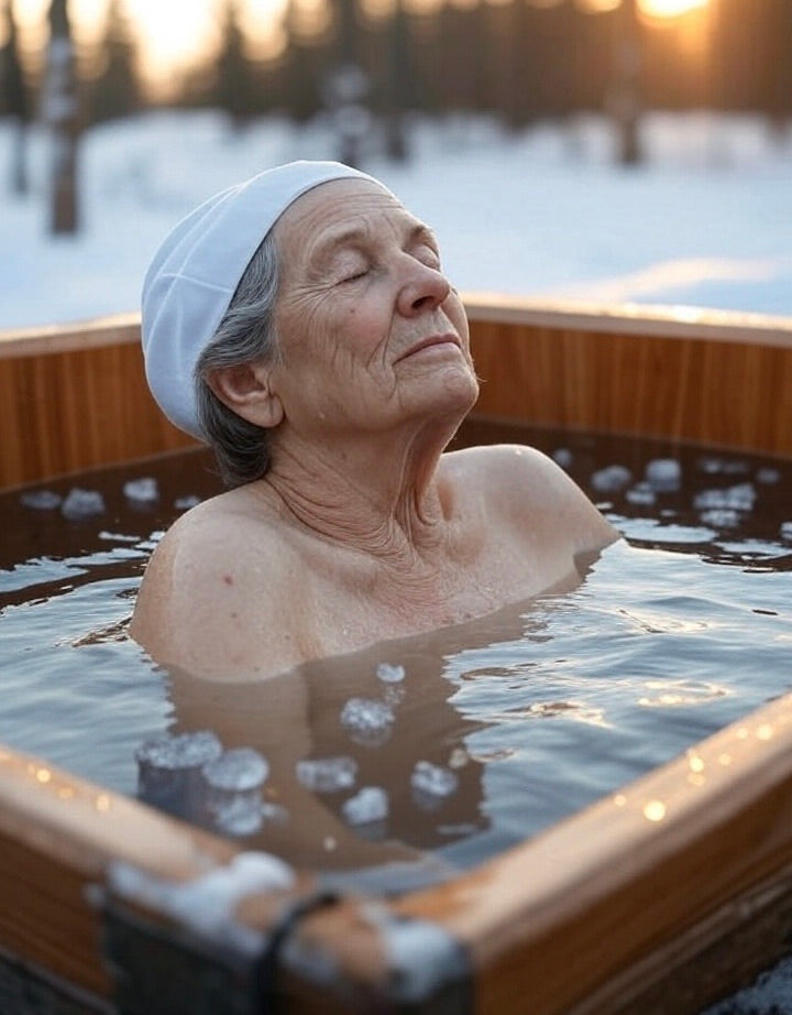 Woman on Ice Cold Plunge with ice