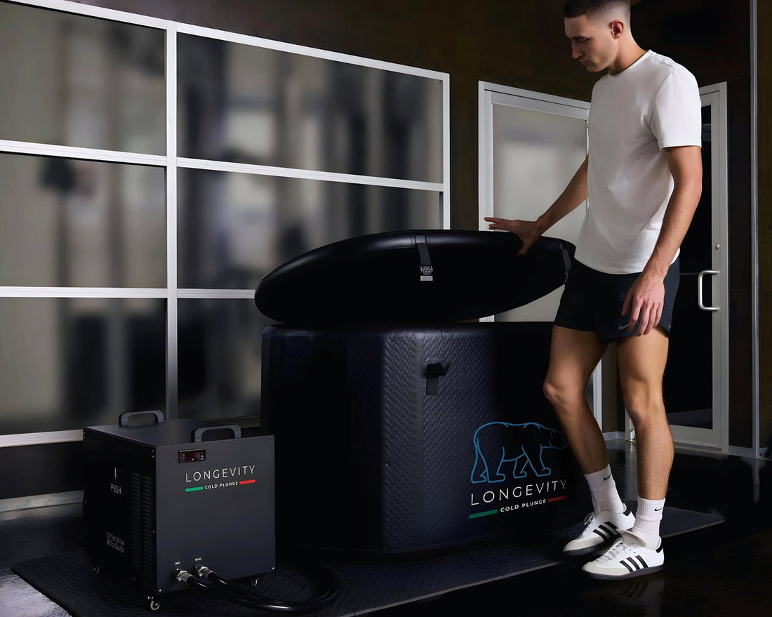 Man beside the Chiller and Cold Plunge Tub