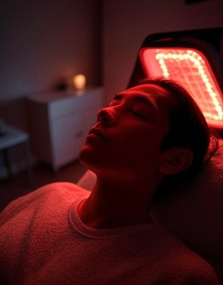 Man in Red Light Therapy Panels