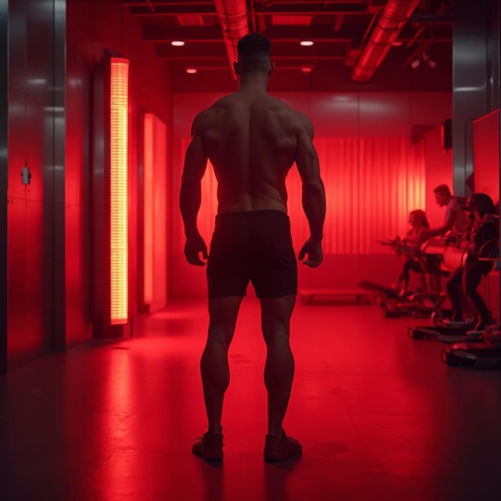 Man walking in to the Red Light Therapy Area