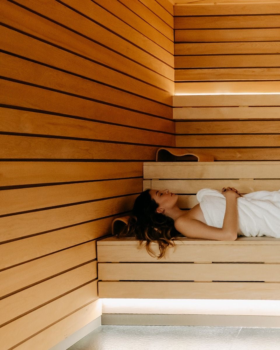 Woman mediating at Infrared Sauna