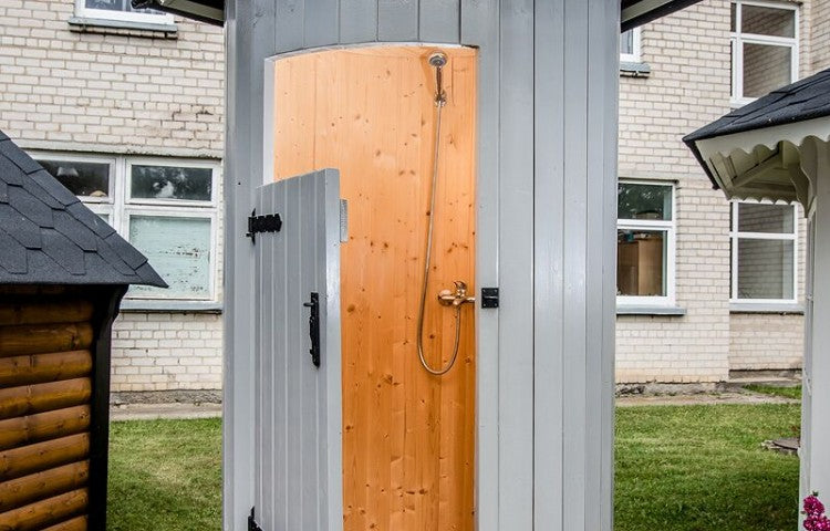 White Wooden Outdoor Shower Pod