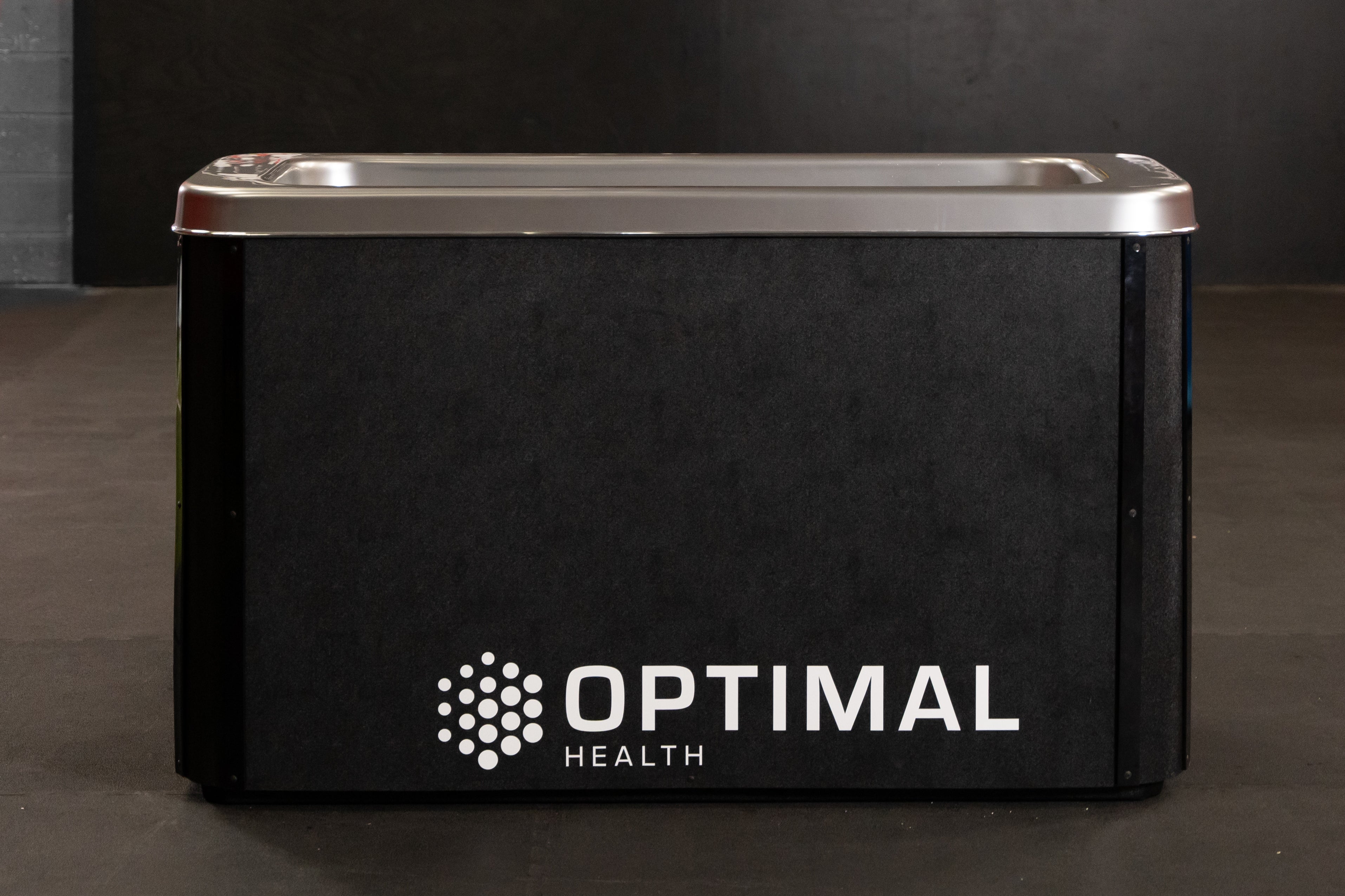 Optimal Health Ice Bath front view on a black background.