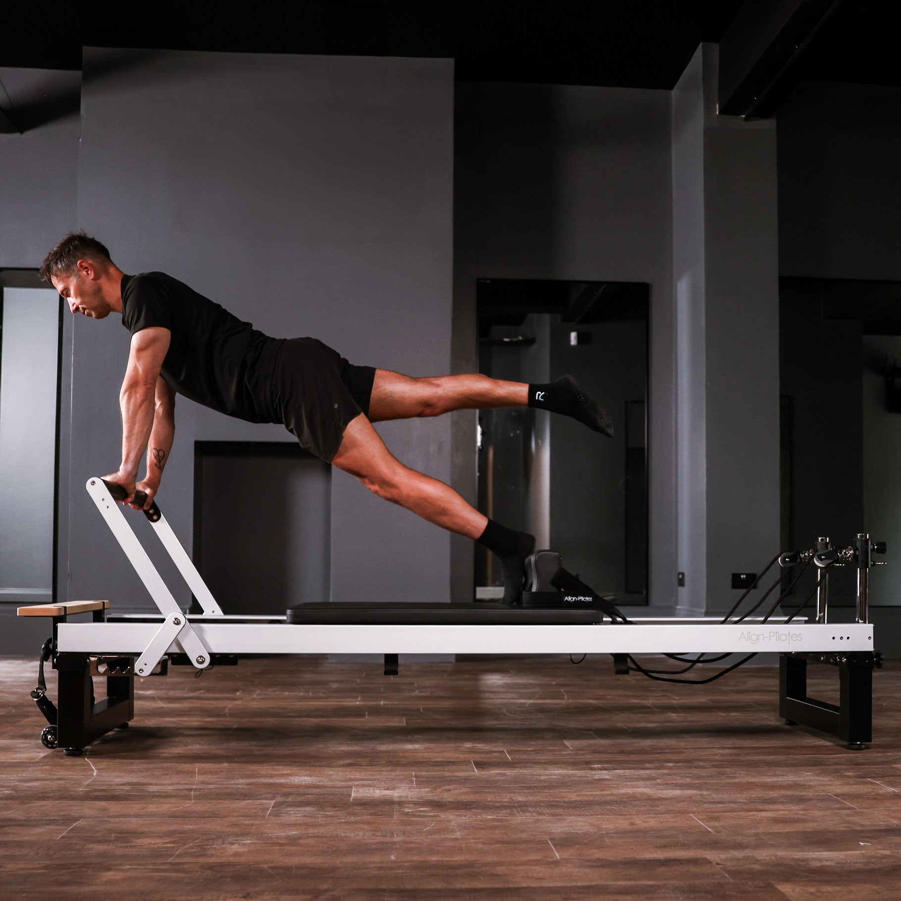 Align-Pilates A8-Pro large Pilates reformer with standard legs, alternative angle