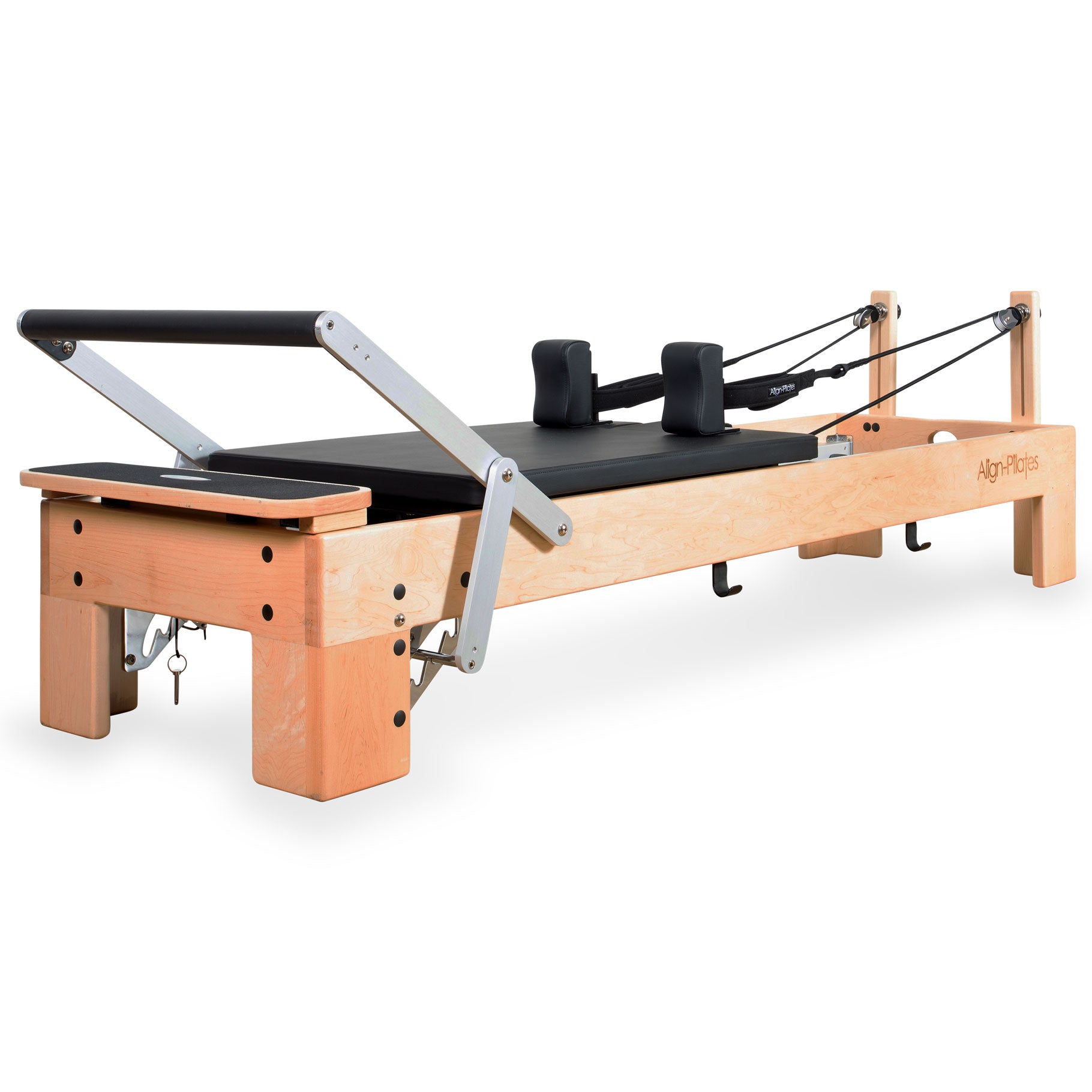 Align-Pilates M8-Pro Pilates reformer, detail of the maple carriage and upholstered platform
