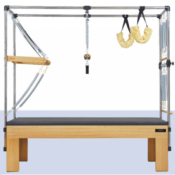 Atro Pilates Cadillac Machine – professional trapeze table with chrome frame and maple wood base