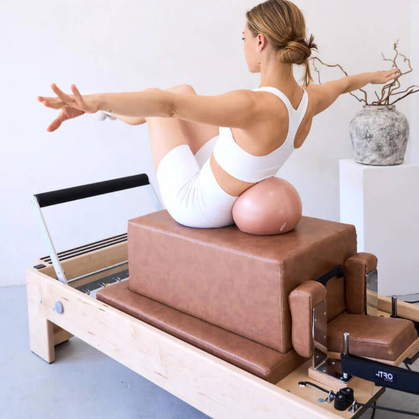 ATRO Pilates Reformer – Brown – Commercial-Grade Pilates Machine with Box and Ball Accessory