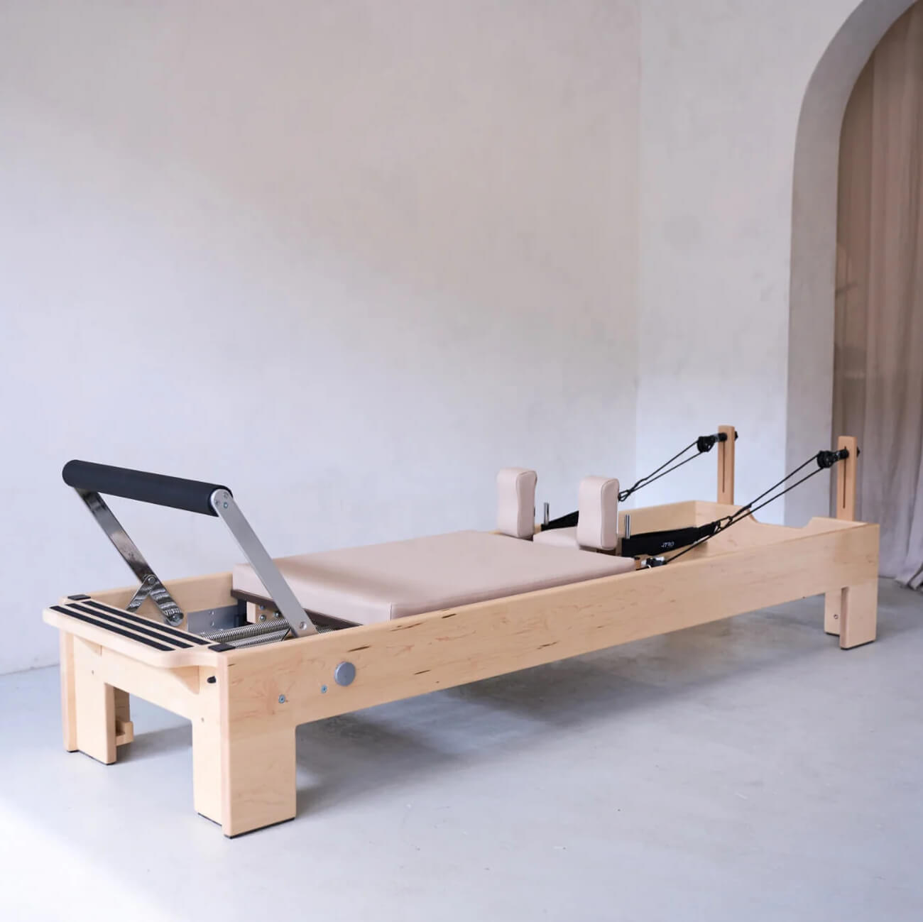 ATRO Pilates Reformer – Cream Beige – Sleek Wooden Pilates Equipment for Full-Body Training