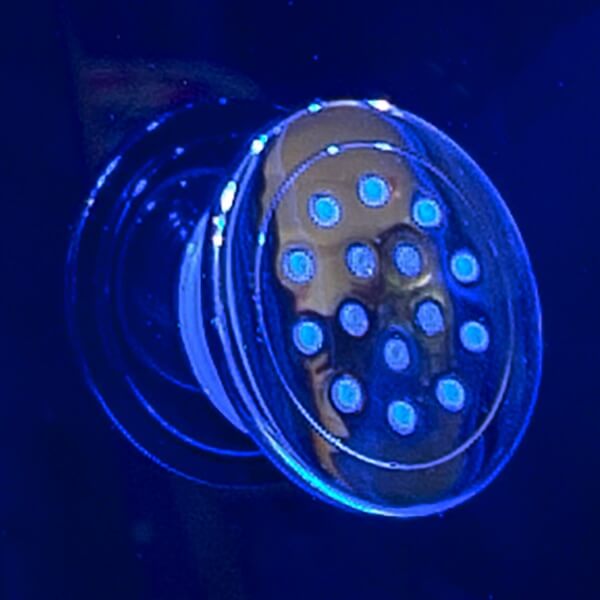 Close-up of chrome body jet inside Insignia KSY1820 infrared sauna cabin