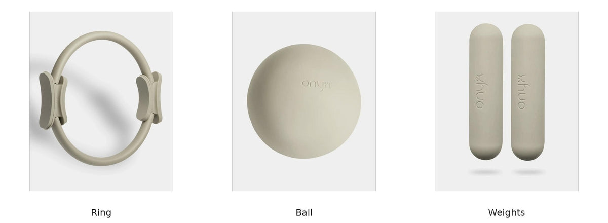 Onyx Fitness pilates accessory bundle - ring, ball and weights, beige