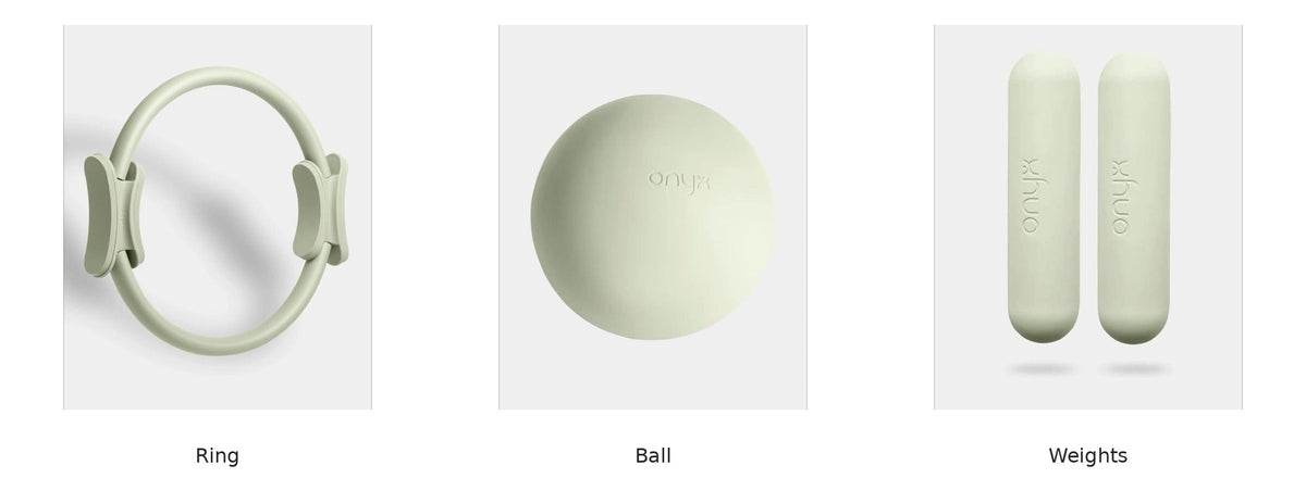 Onyx Fitness pilates accessory bundle - ring, ball and weights, green