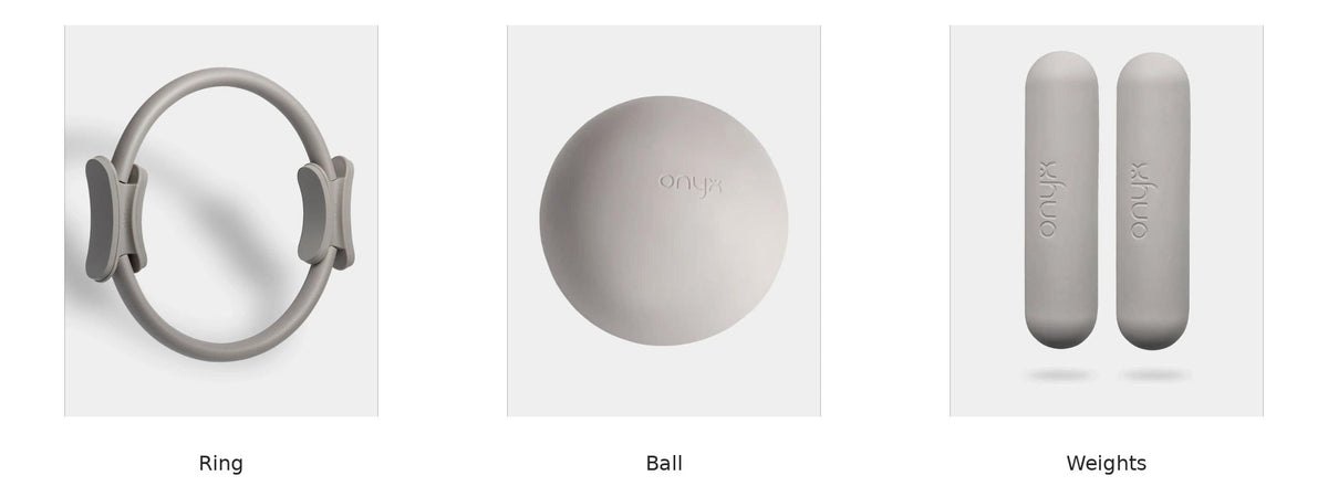Onyx Fitness pilates accessory bundle - ring, ball and weights, grey