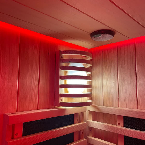 Sauna wall lamp with wood guard and red chromatherapy ceiling lighting